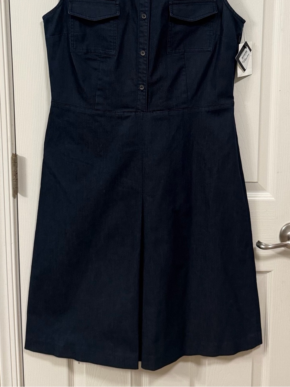 Sleeveless Denim Blue Dress Front Pleated Office Wear Career Cocktail - Picture 13 of 16